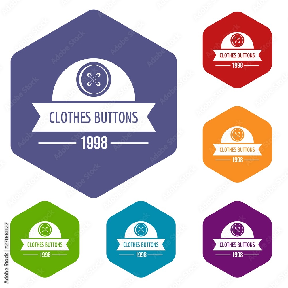 Clothes button design icons vector colorful hexahedron set collection isolated on white 