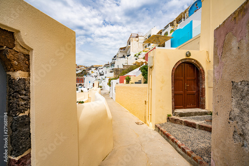 Fototapeta Naklejka Na Ścianę i Meble -  Panoramic View and Streets of Santorini Island in Greece, Shot in Thira