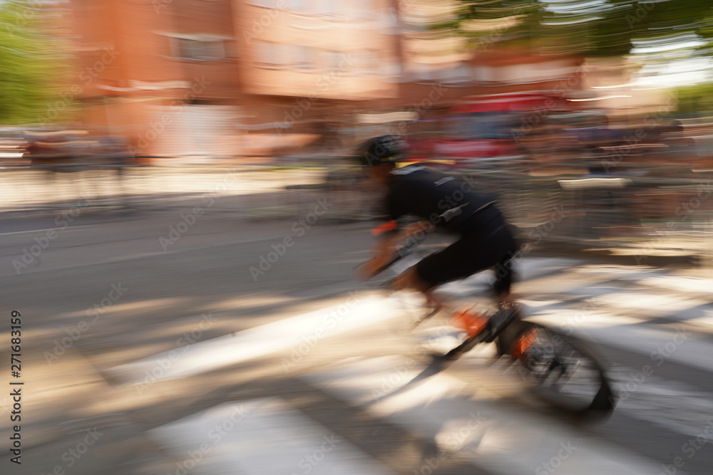 Bike racing in movement. Barcelona Catalonia, Spain