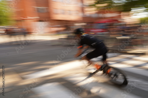 Bike racing in movement. Barcelona Catalonia, Spain