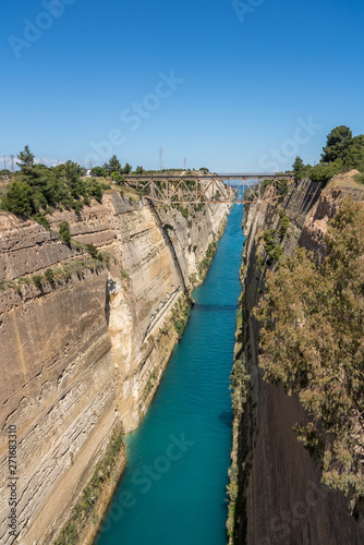 View from bridge over the Corinth Canal near Athens in Greece © steheap
