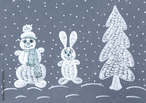 rabbit snowman tree snow Christmas holiday
