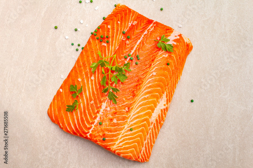 Raw trout fillet (salmon).