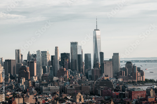 New York skyline view on financial district with One World Trade Center as tallest building