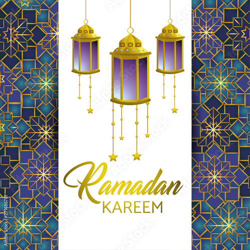 ramadan kareem and card with lamps and stars