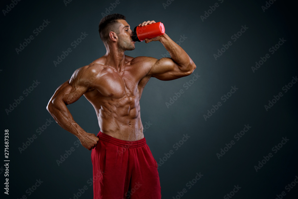 Muscular Men Drink Protein Shake, Energy Drink