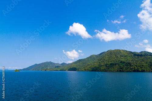 Waterproof dam idyllic with mountain and blue sky