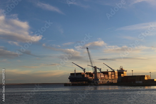 ship in the sunset