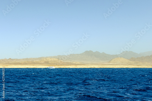 Mountain landscape with blue water in the national park Ras Mohammed, Egypt. © andrei310