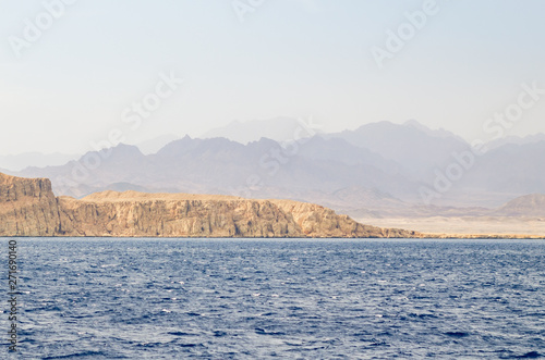 Mountain landscape with blue water in the national park Ras Mohammed  Egypt.