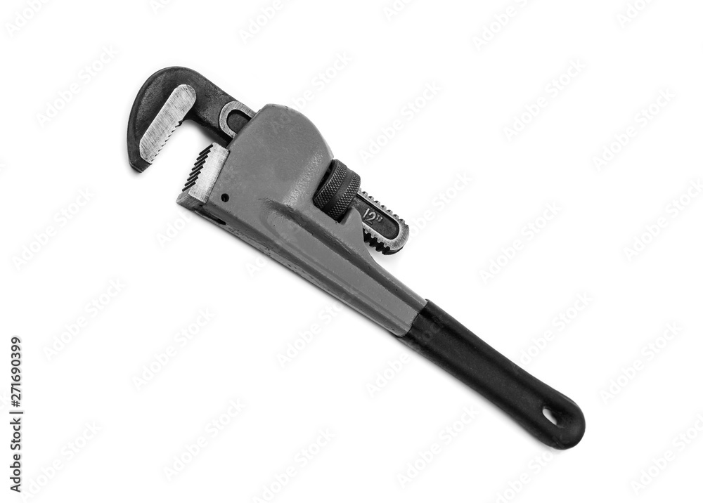Black pipe wrench isolated on white background Black pipe wrench isolated on white background