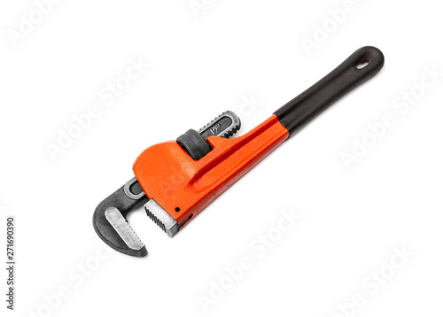 Red pipe wrench isolated on white background. With clipping path