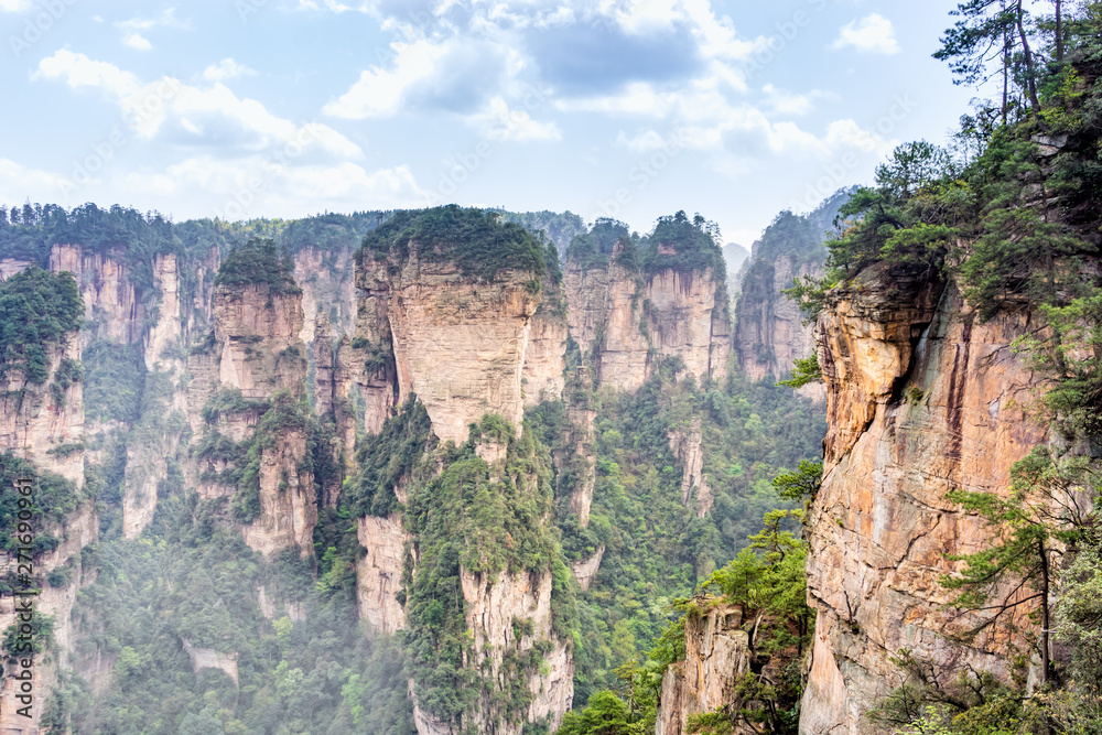 Zhangjiajie Forest Park. Pillar mountains rising from the canyon. Wulingyuan, China