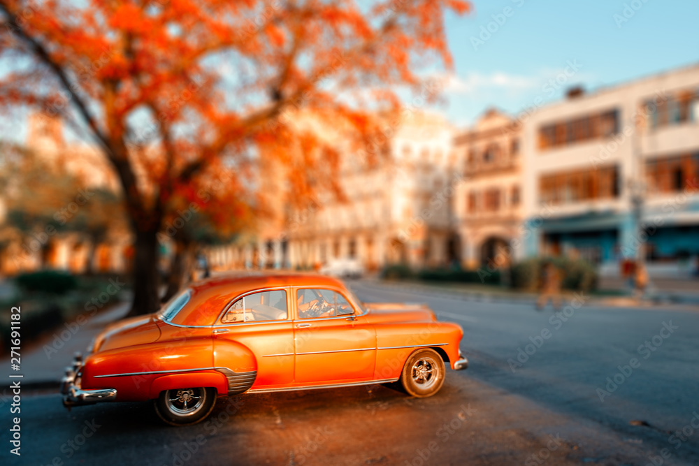 Classic car at sunset in Havana
