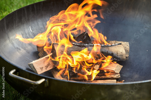 Obraz na plátne Logs on fire covered in burn marks during cookout