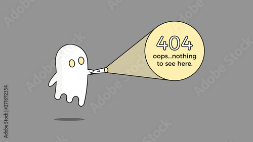Illustration for 404 error. Vector webpage template concept for Page not found problem. Creative character design with a ghost and flashlight