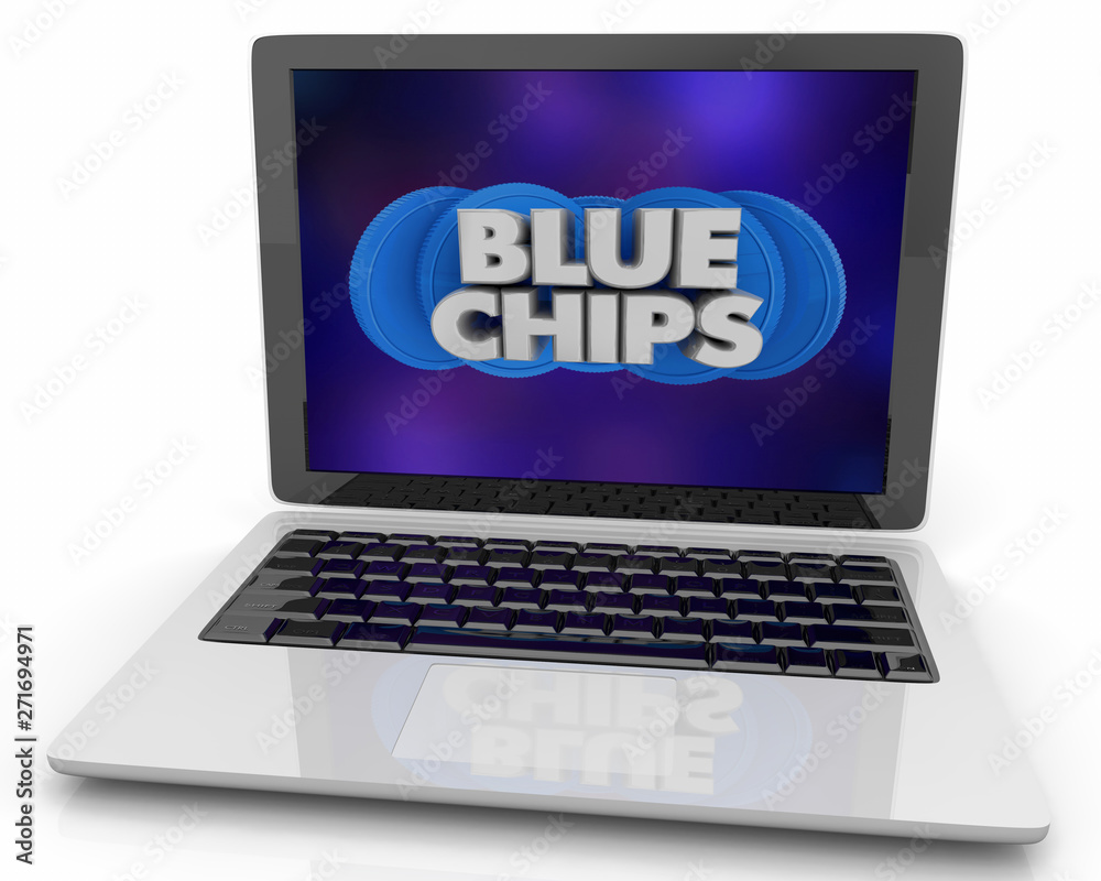 Blue Chips Top Priority Company Goal Computer Laptop 3d Illustration Blue Chips Top Priority Company Goal Computer Laptop 3d Illustration