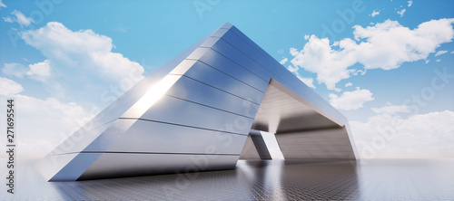 Colorful abstract panoramic background: metal tunnel.  (Car backplate, 3D rendering computer digitally generated illustration.)