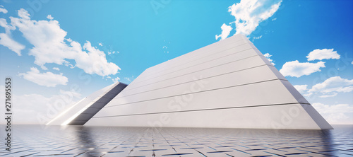 Colorful abstract panoramic background: metal tunnel.  (Car backplate, 3D rendering computer digitally generated illustration.)