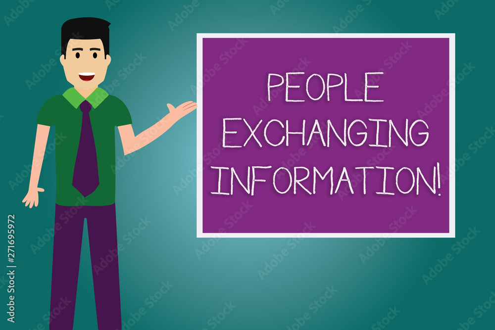 Conceptual hand writing showing People Exchanging Information. Business photo showcasing passing information from one to another Man with Tie Talking Presenting Blank Color Square Board Conceptual hand writing showing People Exchanging Information. Business photo showcasing passing information from one to another Man with Tie Talking Presenting Blank Color Square Board