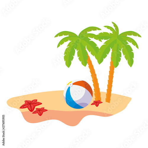 summer beach scene with tree palms and balloon toy