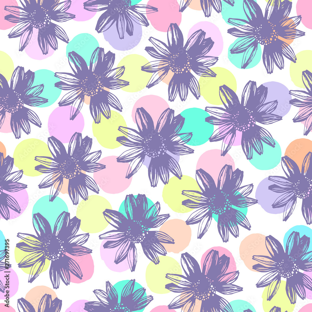 Obraz premium Vector seamless pattern with hand drawn flowers.
