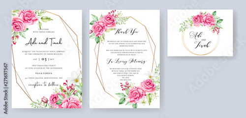 watercolor floral and leaves wedding and invitation card template
