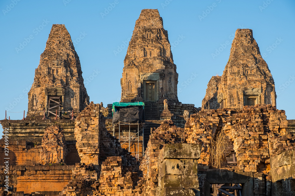 View of Pre Rup pyramid temple dedicated to god Shiva at sunset. Pre Rup was the state temple of King Rajendravarman II.