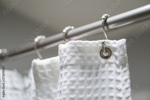 Obraz na płótnie Decorative luxurious shower curtain on hooks. w salonie