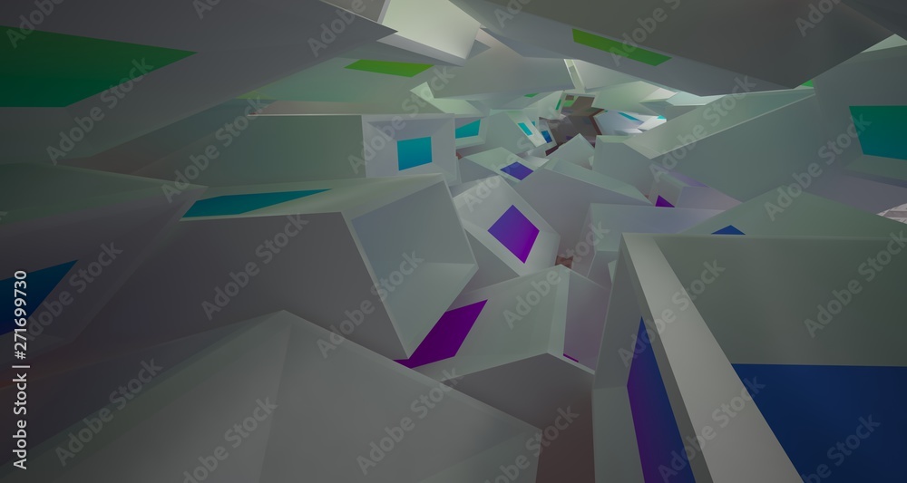 Fototapeta premium Abstract white and colored interior multilevel public space with window. 3D illustration and rendering.