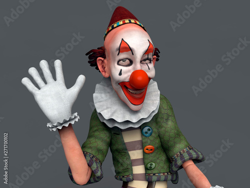 Fotótapéta Laughing clown in white gloves. 3d illustration