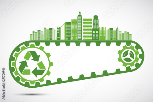 Ecology and Environmental Concept,Earth Symbol With Green Leaves Around Citie...