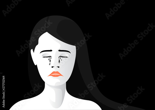 unhappy woman cries vector illustration. violence against women. sexual harassment concept