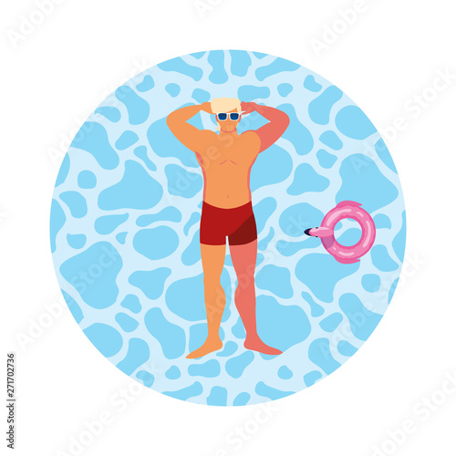 young man with swimsuit floating in water