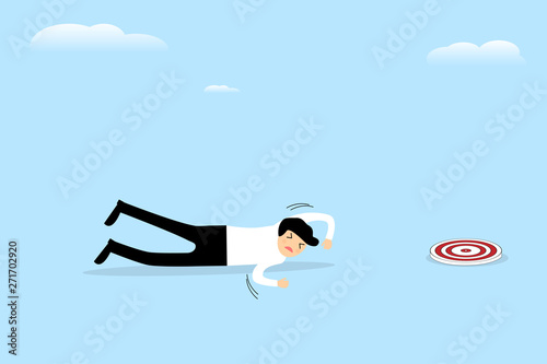 businessman falling down with target. Vector flat design.