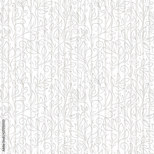 Classic striped floral vector seamless pattern. Black and gray contours of abstract flowers and leaves on white background. Ornate template for design, textile, wallpaper, clothing, web site.