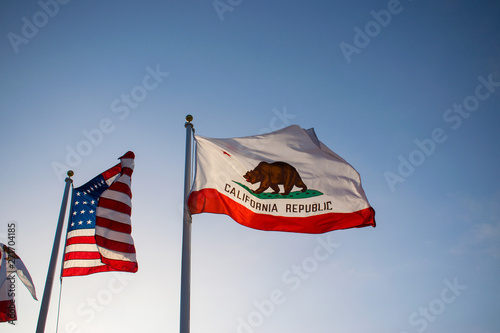 American flag and California state flag