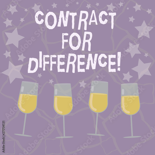 Writing note showing Contract For Difference. Business photo showcasing contract between an investor and an investment bank Filled Cocktail Wine Glasses with Scattered Stars as Confetti Stemware