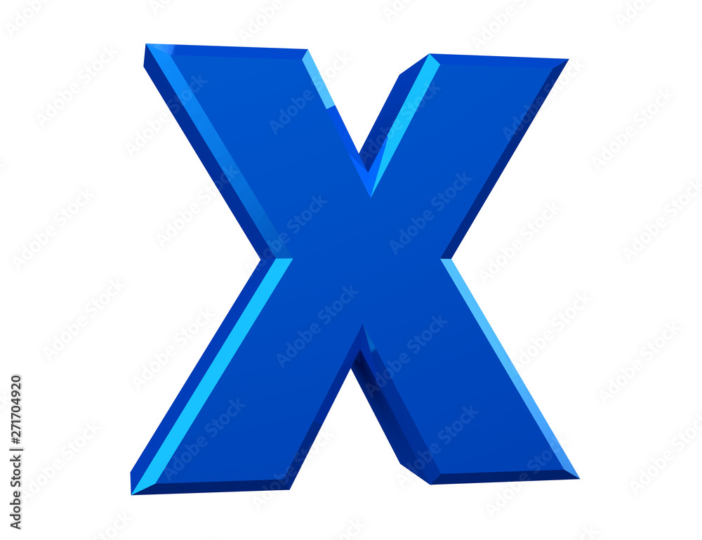 the blue letter X on white background 3d rendering