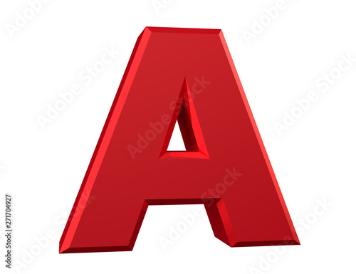 the red letter A on white background 3d rendering