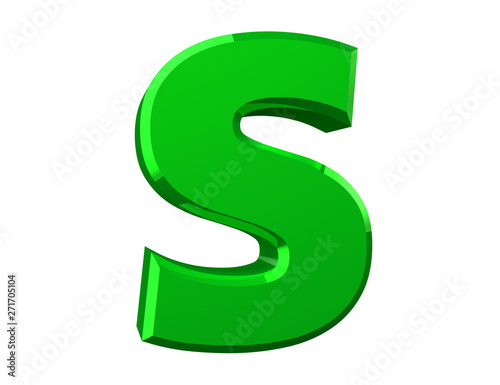 the green letter S on white background 3d rendering