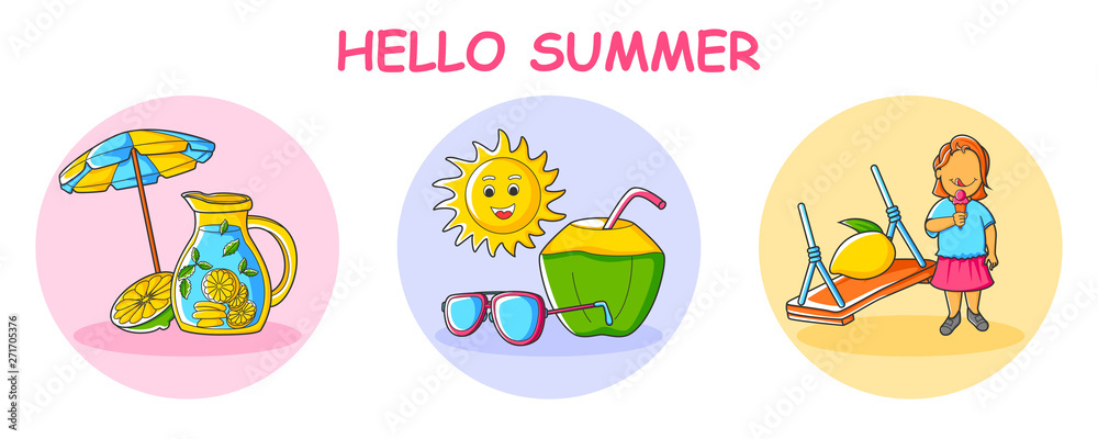 Hello Summer vacation background with holiday and travel theme  in vector