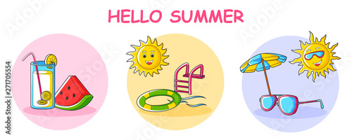 Hello Summer vacation background with holiday and travel theme  in vector