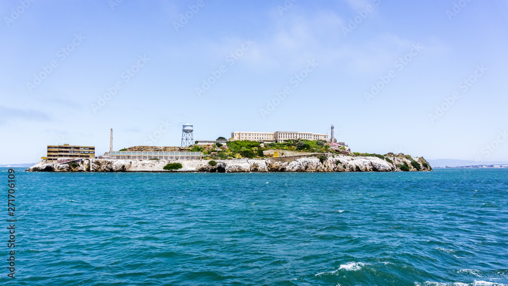 Alcatraz Island, home to the abandoned prison, the site of the oldest operating lighthouse on the West Coast of the United States and early military fortifications; San Francisco bay, California