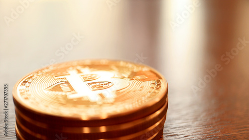 Very Close up the Pile of Bitcoins