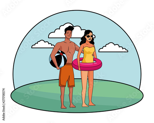 Young couple enjoying summer cartoons