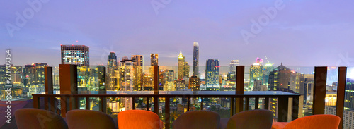 Photography Bangkok city view point from rooftop bar, overlooking a magnificent cityscape bl
