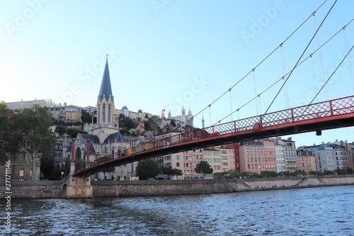 Lyon Ville - Passerelle pi  tonne Saint Georges Abb   Paul Couturier sur la rivi  re Sa  ne - Pont pi  ton    haubans