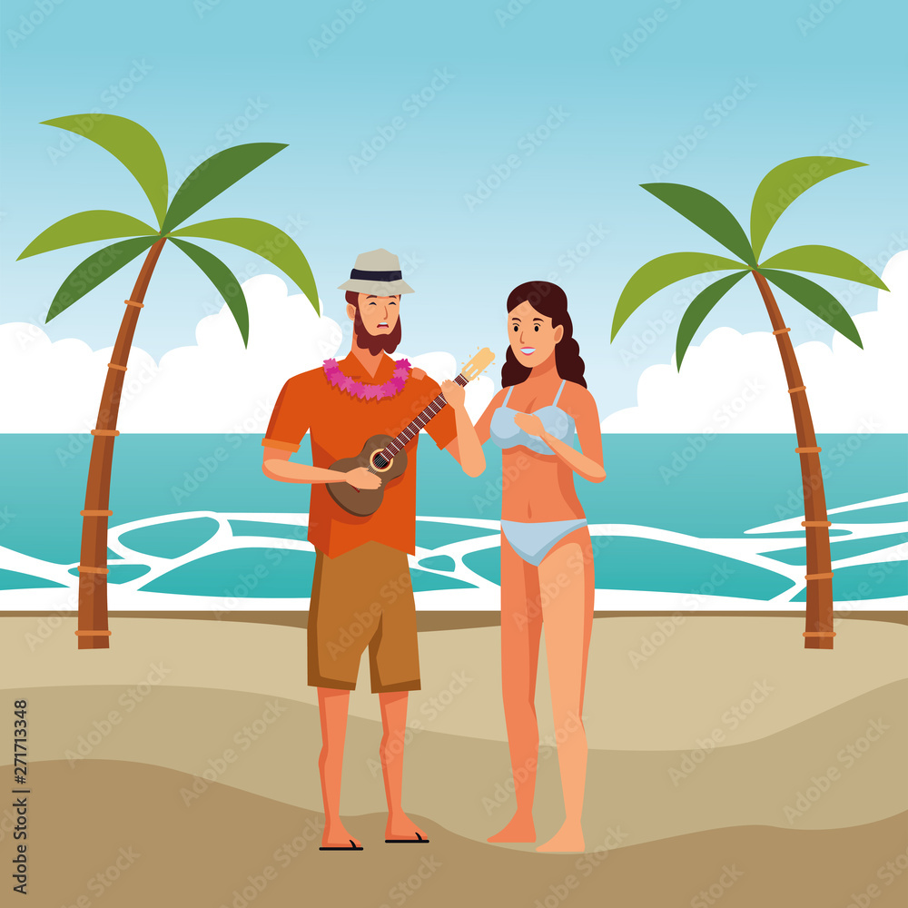 Young couple enjoying summer cartoons Young couple enjoying summer cartoons