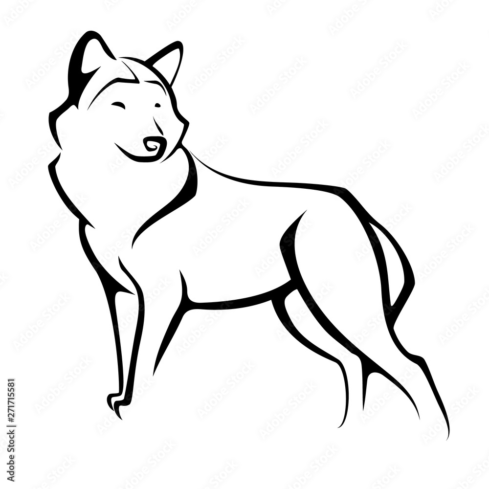 image of a wolf, vector illustration, tattoo, outline image